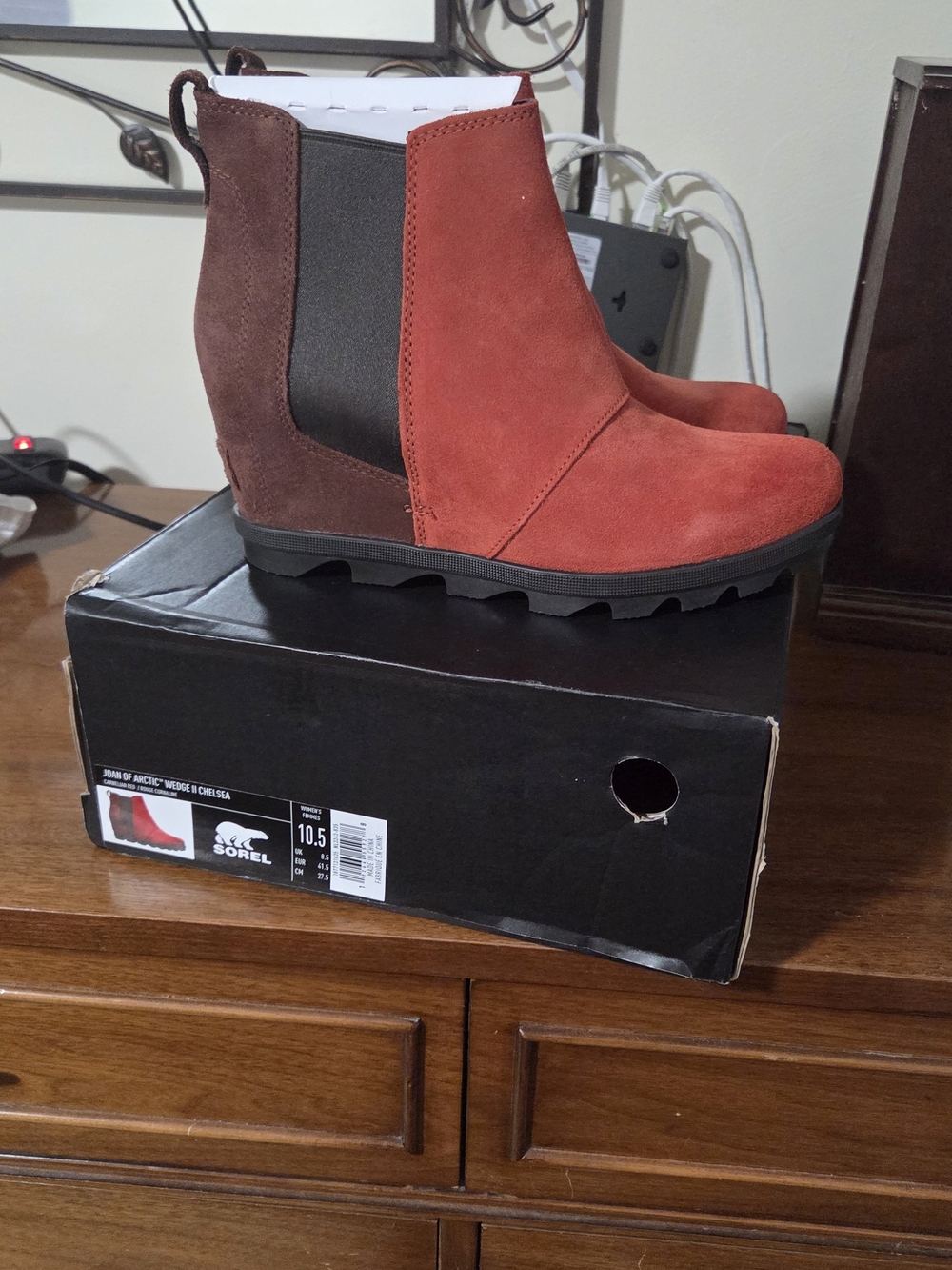 Sorel Red Suede Chelsea Wedge Booties